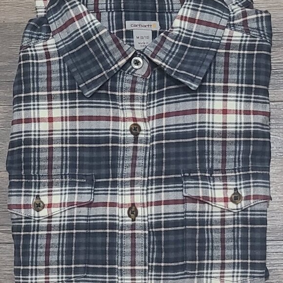 Carhartt Women's Plaid Flannel Shirt M Long Sleeve Cotton Blend Button Up - Picture 1 of 8